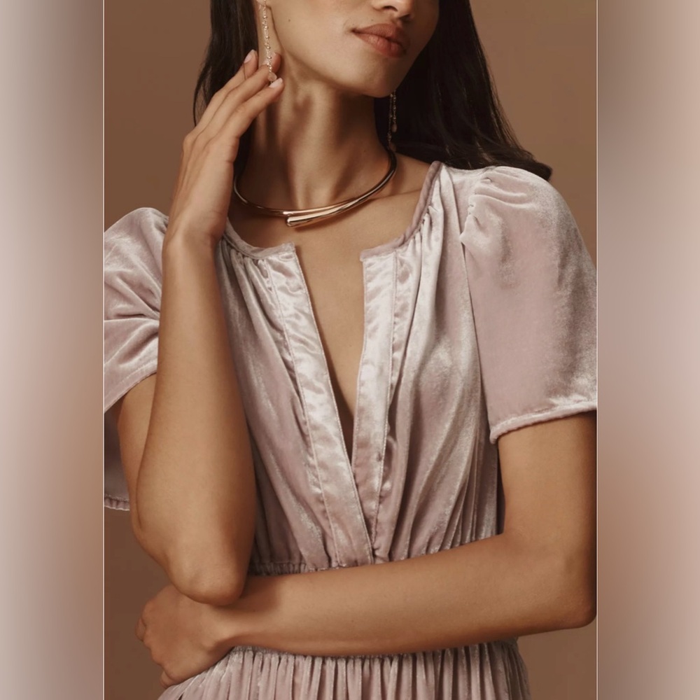 🌺 Anthropologie The Somerset Maxi Dress Velvet Edition in Lavender, blush, large - Picture 4 of 10